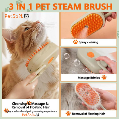 PetSoft 3 in 1 Steam Brush, Comb and Pet Hair Remover